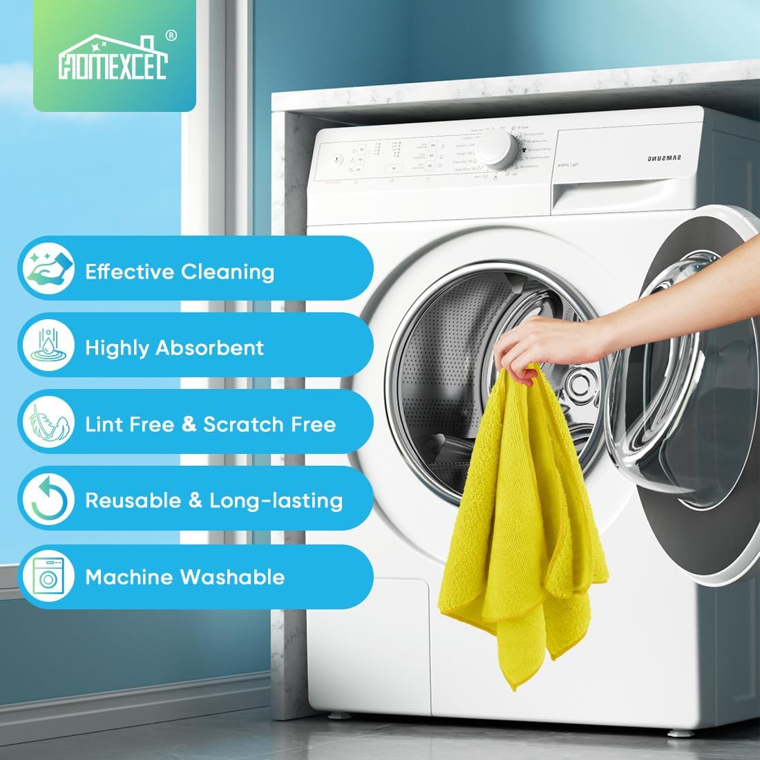 HOMEXCEL Yellow Microfiber Cleaning Cloth, 12 Pack Premium Microfiber Towels for Cars, Lint Free, Highly Absorbent, Reusable Cleaning Rags for Car, Household, Kitchen, Window, 11.5"X11.5"