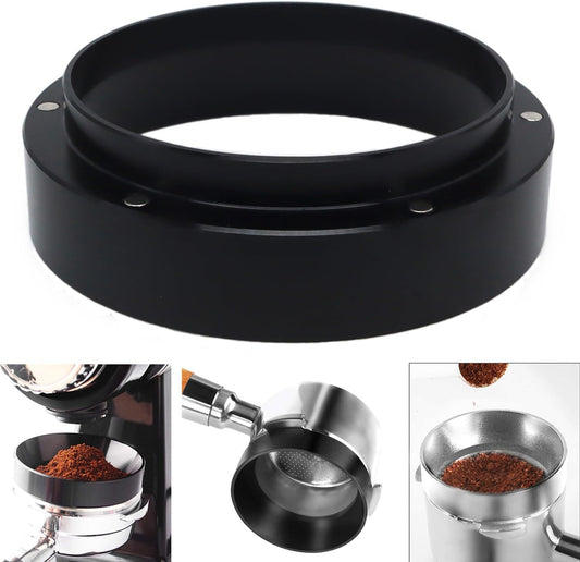 1pc Espresso Dosing Funnel 51/53/58mm Coffee Dosing Ring Aluminum Espresso Distribution Coffee Tool For Home Coffee Bar Shop College Dorm Room Apartment Essential Coffee Accessories (58mm, Black)