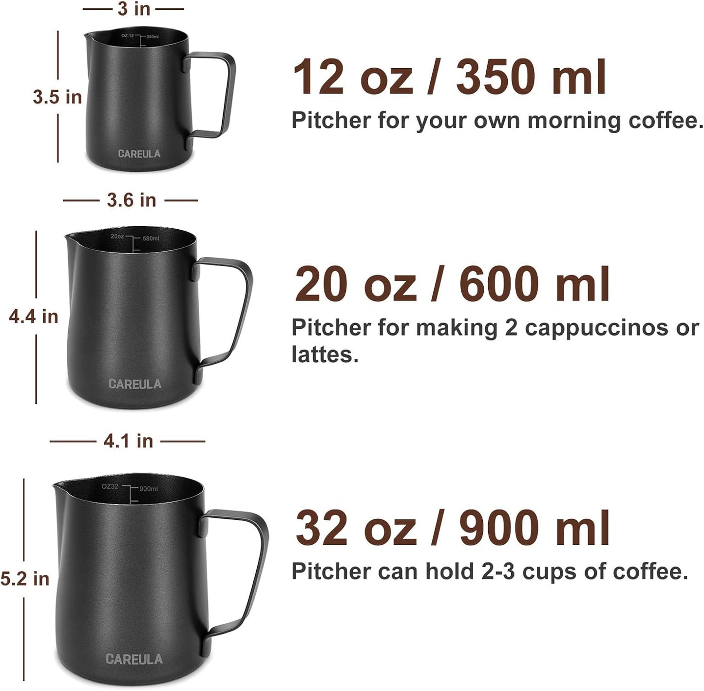 Milk Frothing Pitcher, 12oz Stainless Steel Milk Frother Cup Steaming Pitcher, Coffee Bar Cappuccino Espresso Machine Accessories Barista Tools, Metal Pitcher Milk Jug with Latte Art Pen, Matte Black