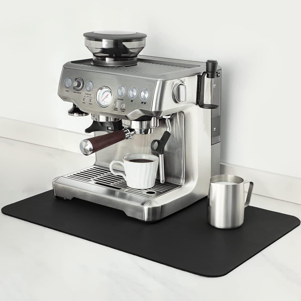 Mimore Coffee Mat - 17x30 Inch Black Countertop Mat - Absorbent, Hides Stains, Rubber Backed - Dish Drying Mat Fits Under Coffee Maker or Espresso Machine (Compatible with Ninja Luxe Cafe)