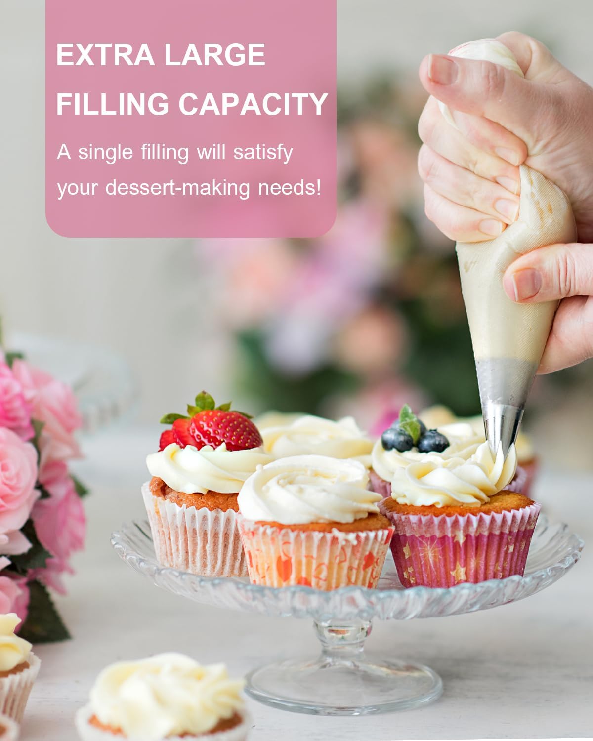 18/21/24 Inch Large Piping Bags Disposable, 100 Pieces Icing Bags, Tipless Piping Bags, Thickened Pastry Bags, Non-Slip & Anti-Burst, Frosting Piping Bags for Cakes Cookies Decoration