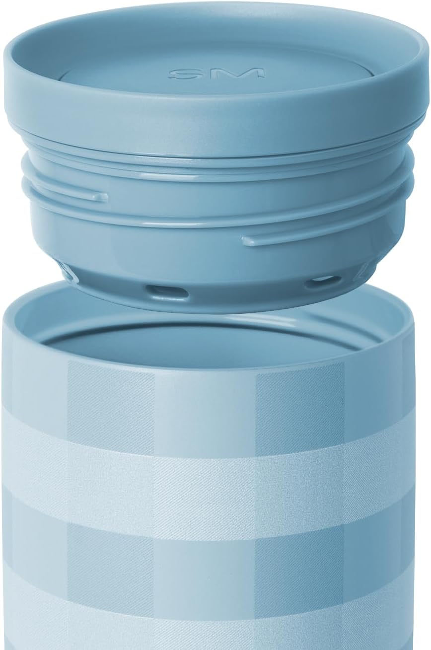 Simple Modern Voyager Signature | 16oz Travel Coffee Mug Tumbler with 360° Lid | Gifts for Women Men | Ceramic-Lined Insulated Stainless Steel Cold Brew Iced Coffee Cup | Blue Jay Gingham