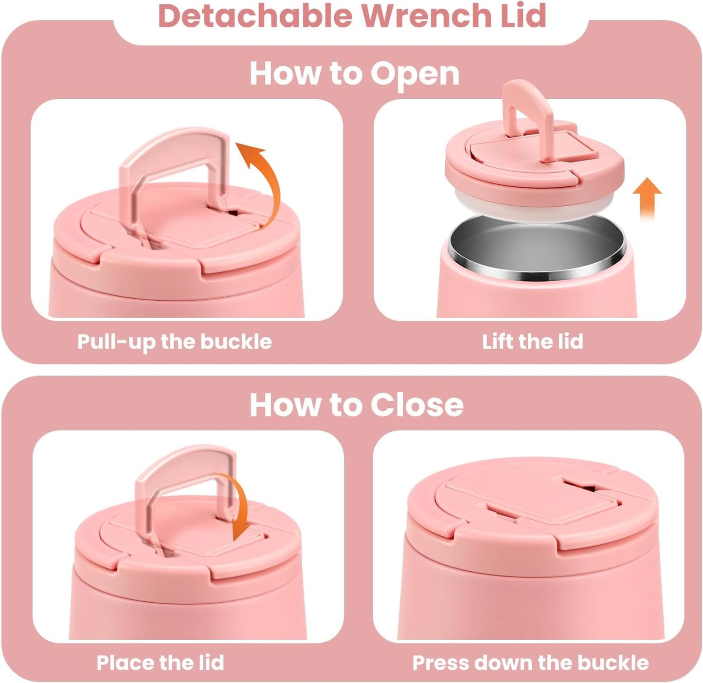 Soup Thermo for Hot Food Kids 14oz Lunch Containers with Buckle Lid Wide Mouth Hot Food Jar Vacuum Insulated Stainless Steel Bento Box Leakproof with Spoon(Pink)