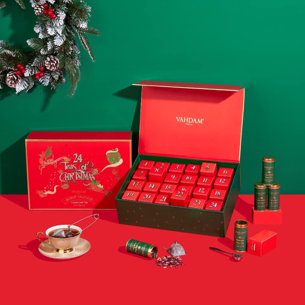 VAHDAM, Advent Calendar 2025 | 24 Unique Loose Leaf Tea - Exclusive Holiday Tea Gift Set | Christmas Advent Calendar 2025 for Adults | Advent Calendar 2025 Adult Women & Men