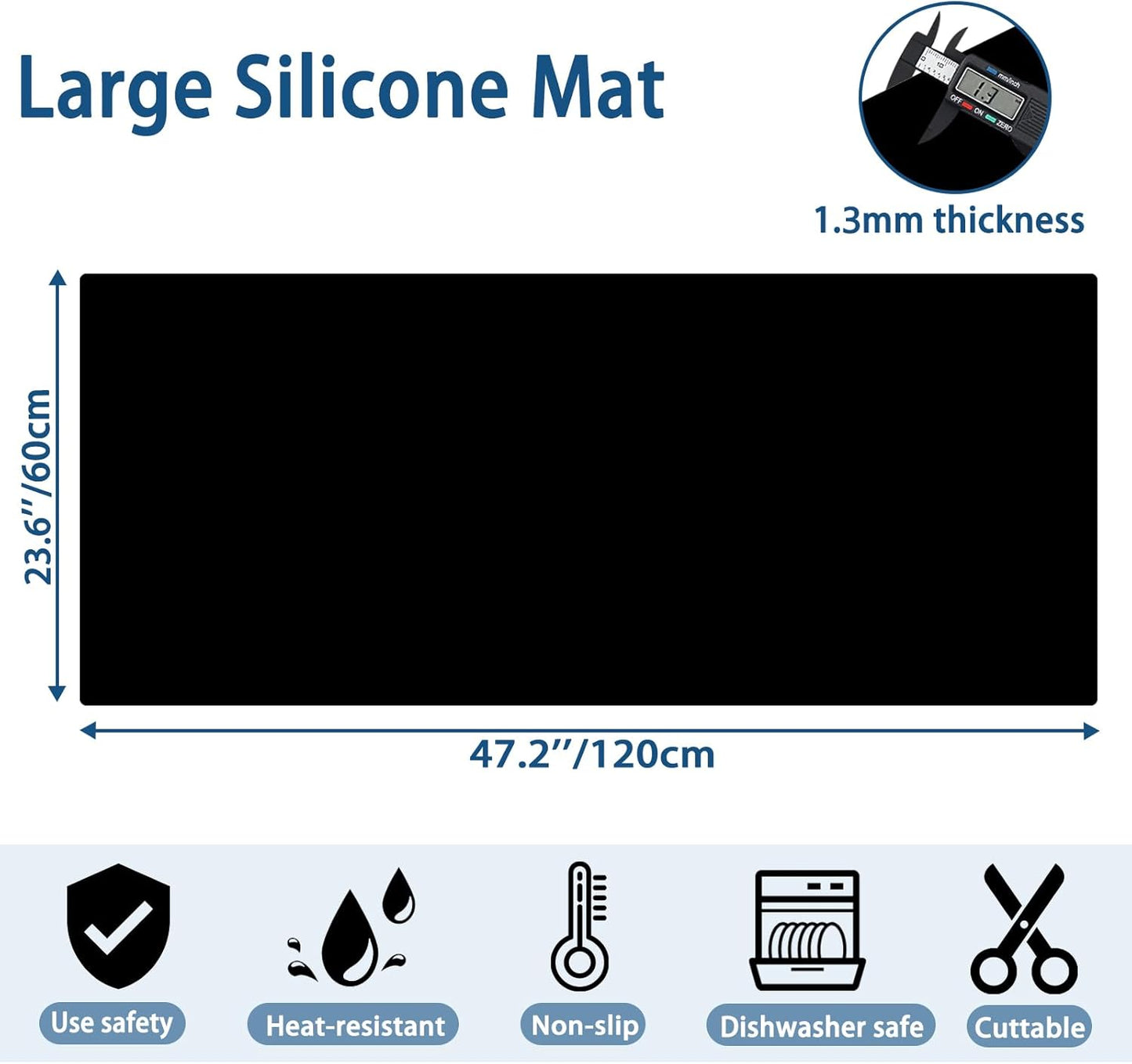 47.2"x23.6" Large Silicone Mat for Kitchen Counter, Heat Resistant Non-Slip Countertop Protector, Waterproof Silicone Craft Mat for Kitchen Island, Dark Gray