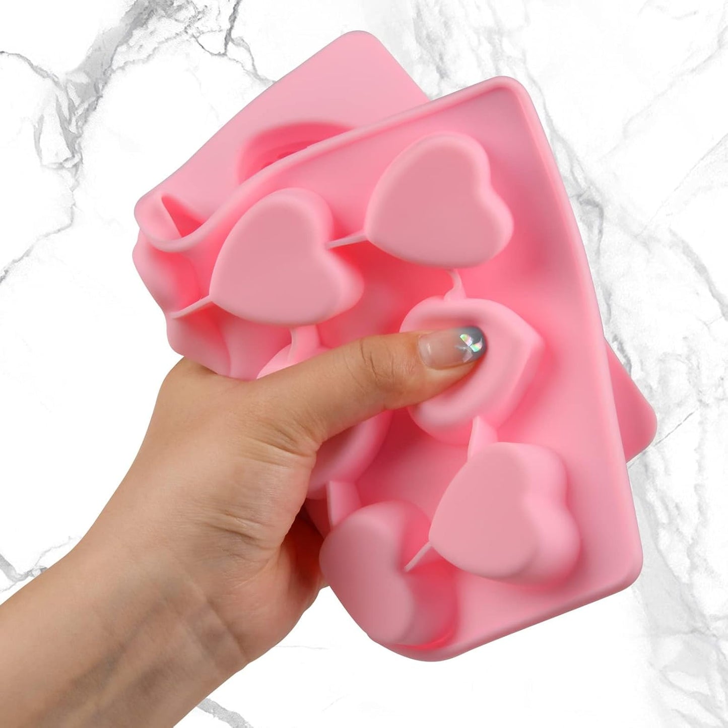 Silicone Heart-Shaped Chocolate Molds - Set of 2 Non-Stick Candy Heart Molds Silicone, for Baking, Candy, Gummy, Food Grade - Pink