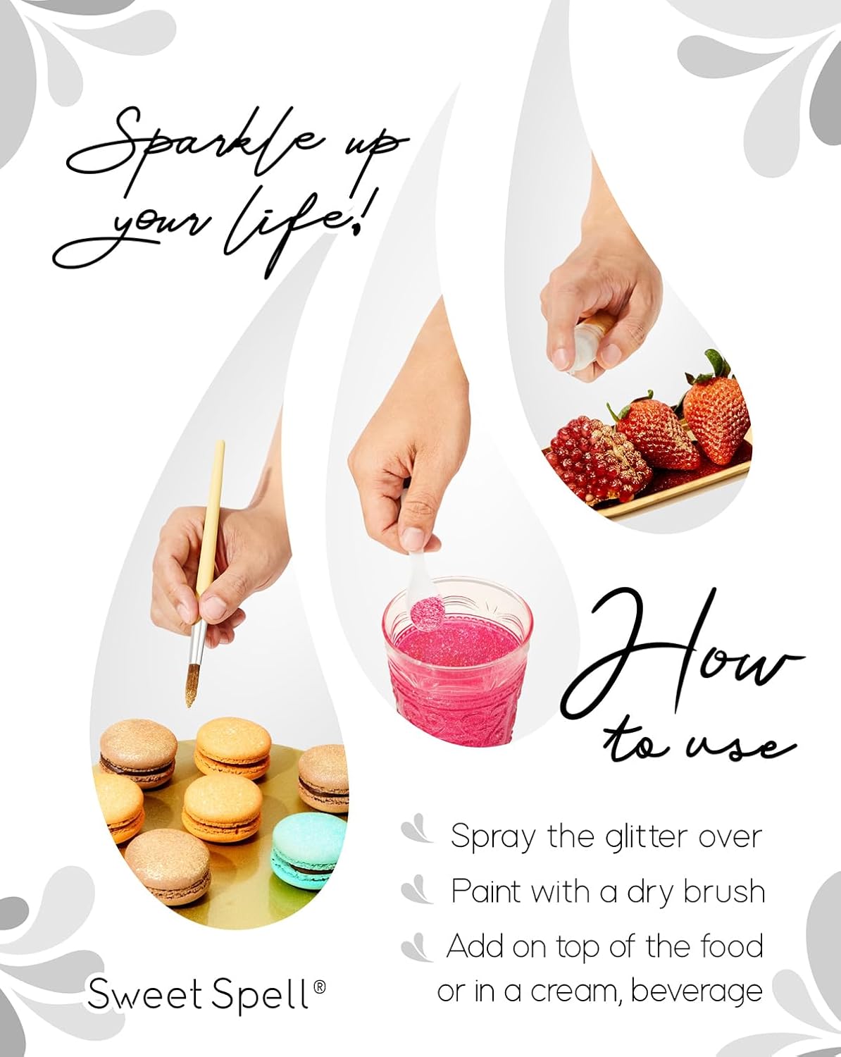 Sweet Spell Edible Glitter (15g) - Shimmer Sparkles for Drinks, Cakes, Cocktails - 100% Edible & Food Grade Glitter, Vegan, Gluten-Free (White Silver)