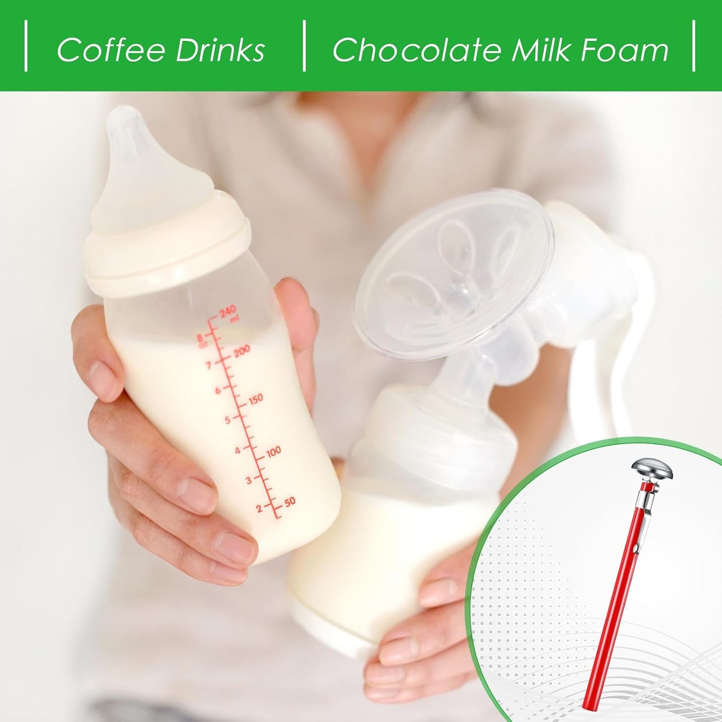 Xuhal 1 Pcs Stainless Steel Kitchen Thermometer with 5 Inch Long Stem 1 Inch Dial Thermometer Milk Frothing Food for Oven Probe Meat Grill BBQ Cooking Chocolate Water (Red)