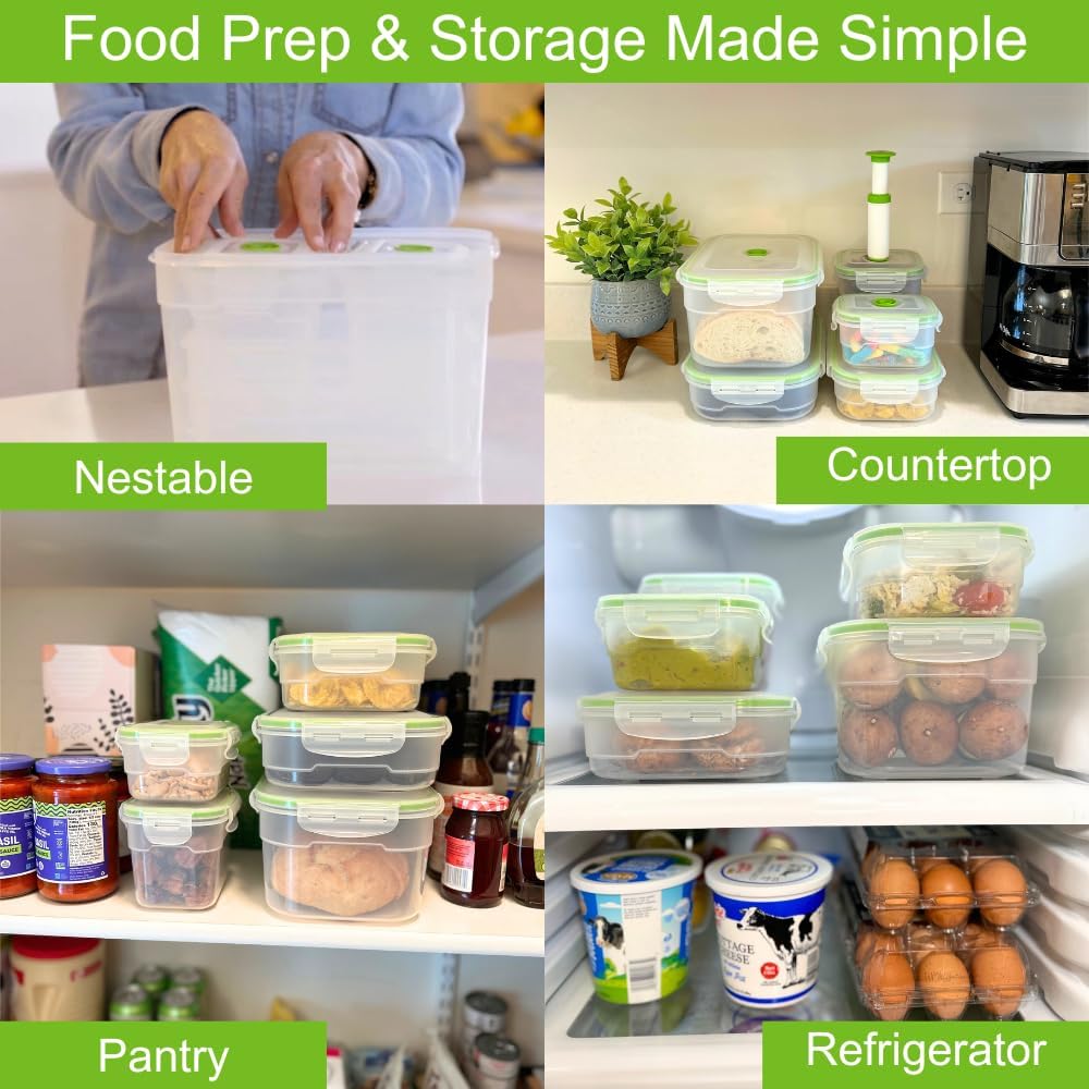 Lasting Freshness 11 piece Vacuum Seal Food Storage Containers with Vacuum Pump, Airtight and Leak Proof, Vacuum Sealed Food Storage Containers, Meal Prep Containers, Keep Food Fresh up to 5 X Longer