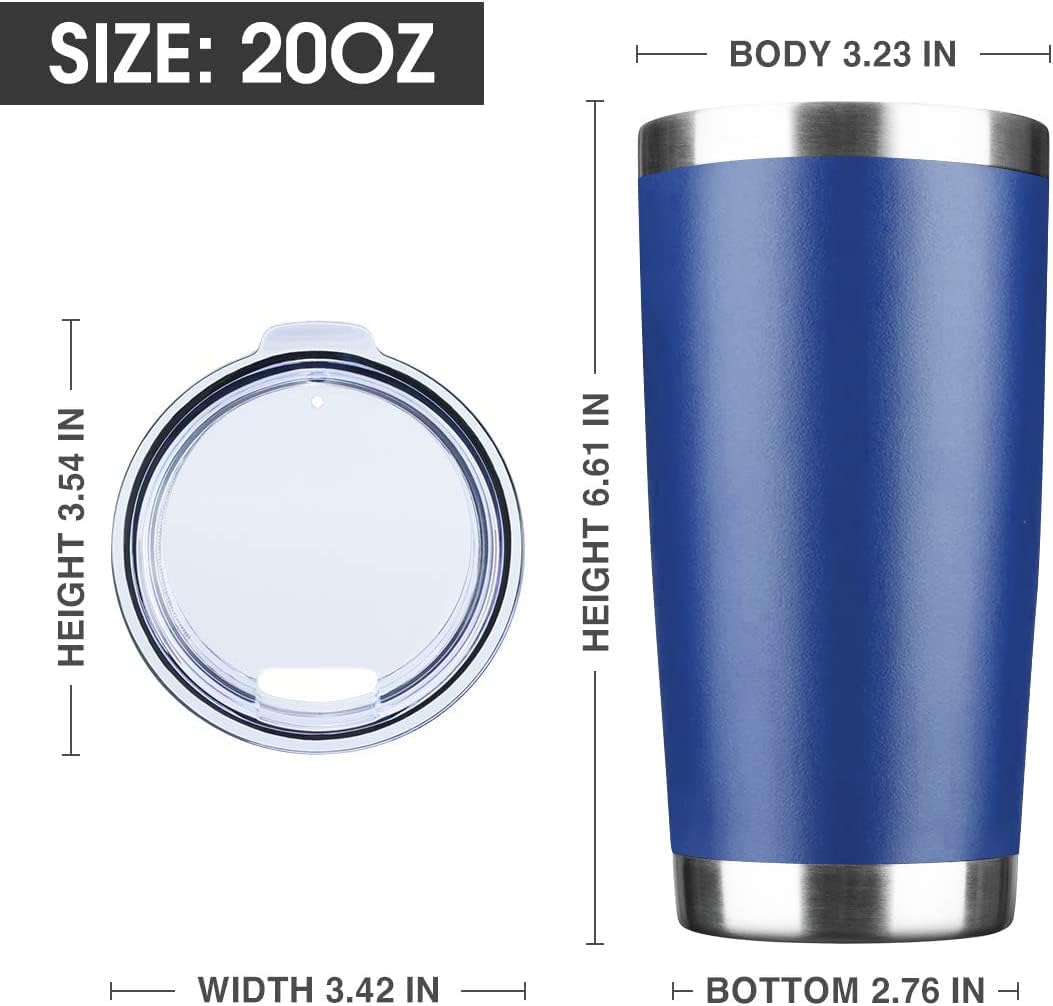 20oz Tumbler Stainless Steel Vacuum Insulated Mug with Lid, Double Wall Travel Mug, Durable Powder Coated Coffee Cup, Suitable for Ice Drinks and Hot Beverage (New Blue 12 pack)