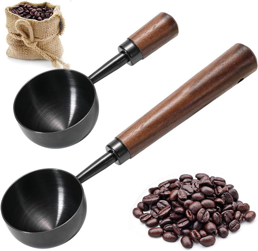 2 PCS Coffee Scoop Vintage Coffee Measuring Spoon Retro Stainless Steel Coffee Spoon Long Wooden Handle Coffee Scoop Kitchen Utensil for Scooping, Measuring & Serving Perfect for Coffee Tea, and More