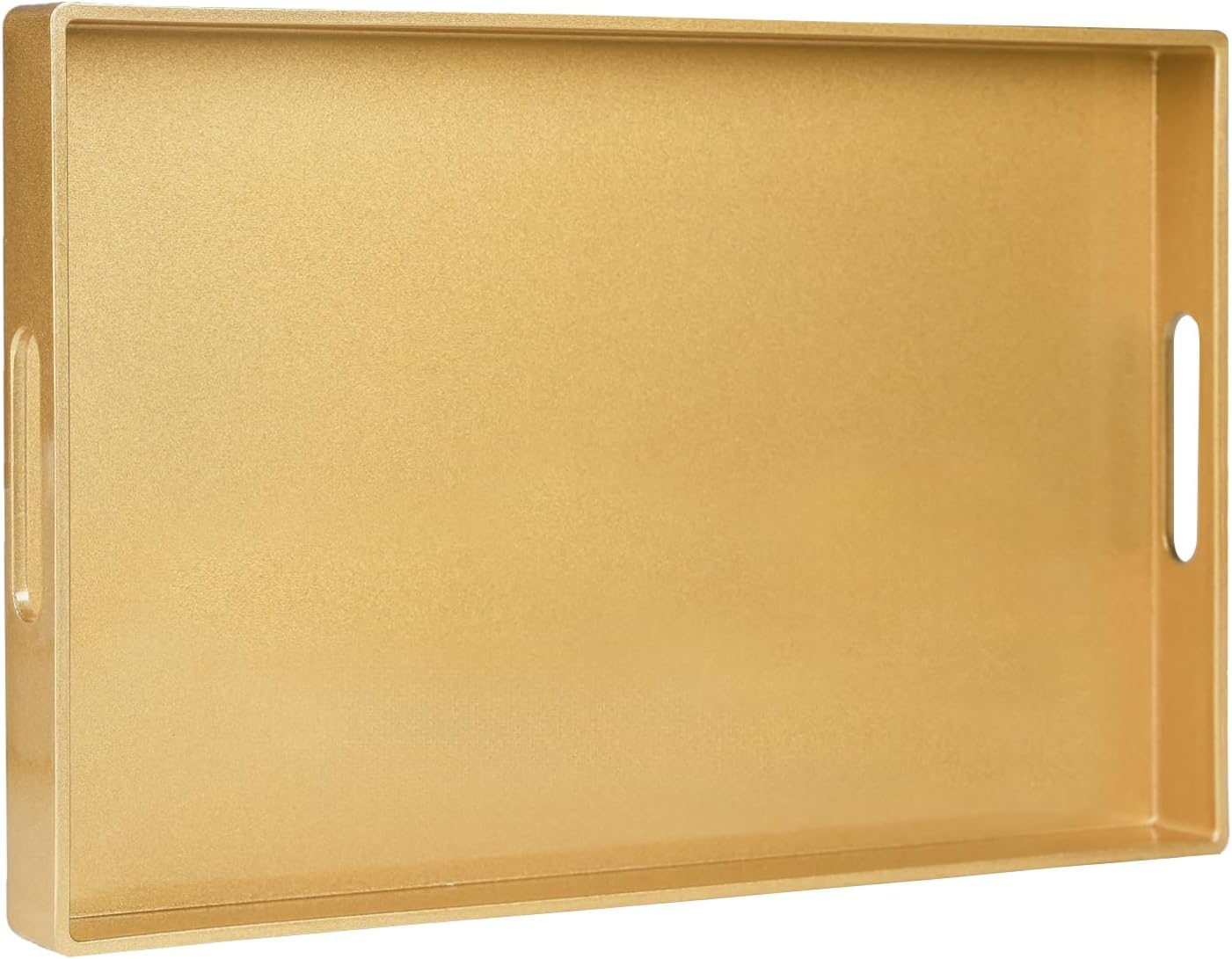 MAONAME Gold Decorative Tray for Coffee Table, Modern Serving Tray with Handles, Plastic Ottoman Trays for Living Room, Bathroom Decor, 15.8" L x 10.2" W x 1.4" H