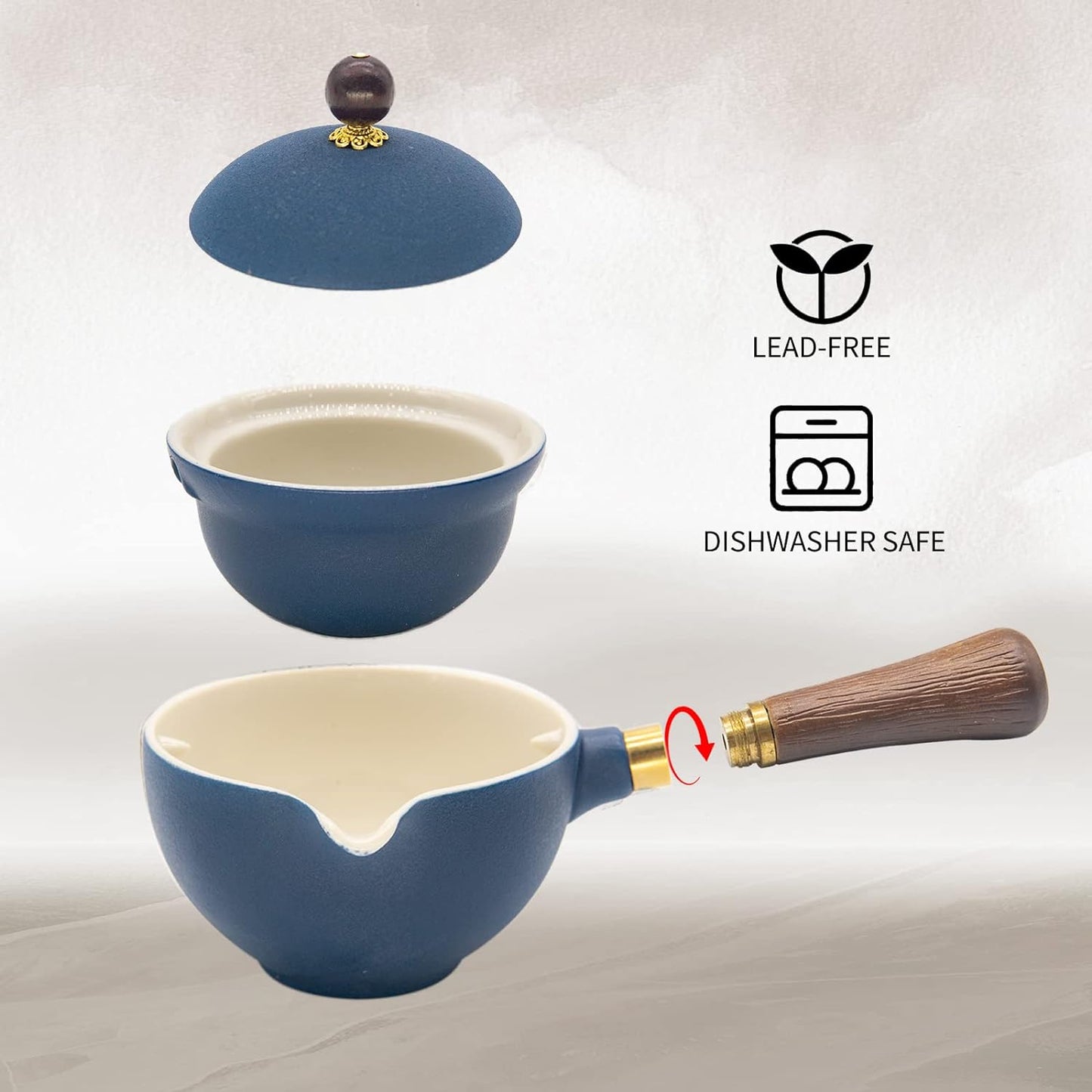 LURRIER Porcelain Chinese Gongfu Tea Set,Portable Teapot Set with 360 Rotation Tea maker and Infuser,Portable All in One Gift Bag for Travel,Home,Gifting,Outdoor and Office(Blue)