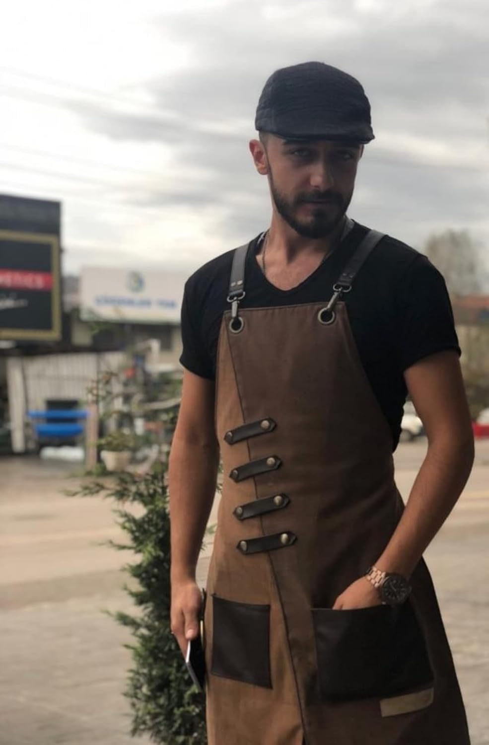 Apron for Women and Men Waterproof Canvas Extra Pocket for Chef Barista Gardening BBQ Grilling Crossback Unisex