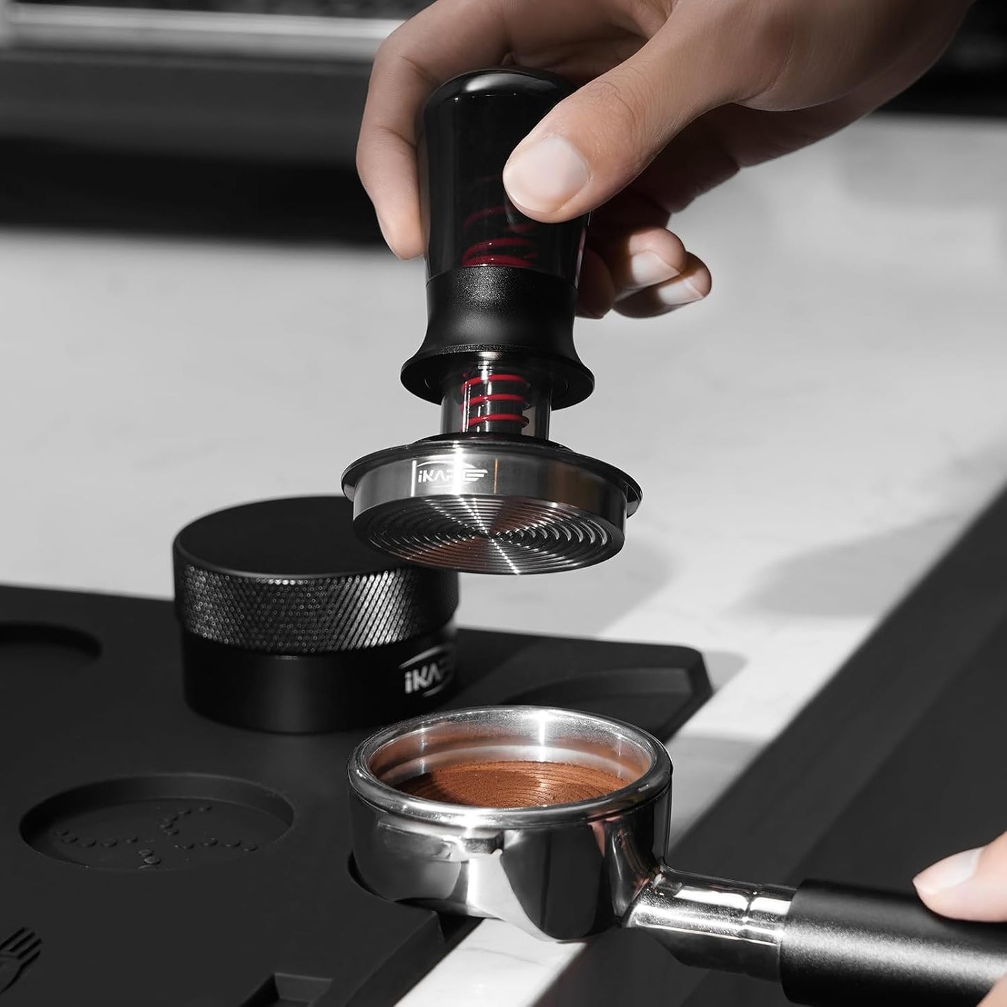 IKAPE 58.3MM Semi-Transparent Espresso Coffee Tamper, Premium Barista Coffee Tamper with Calibrated Spring Loaded, 100% Flat Stainless Steel Base Tamper for Espresso Machine(New Upgrade)