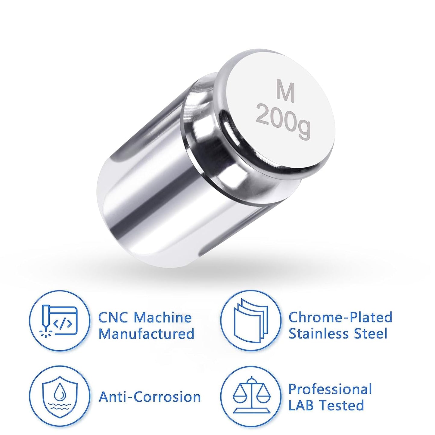 QP Calibration Weights, 200 Gram OIML Class M1 High Precision Scale Weights, Stainless Steel Gram Weights, Chrome Finish, Scale Calibration Weights for Digital Scale, Kitchen Scale, Pocket Scale