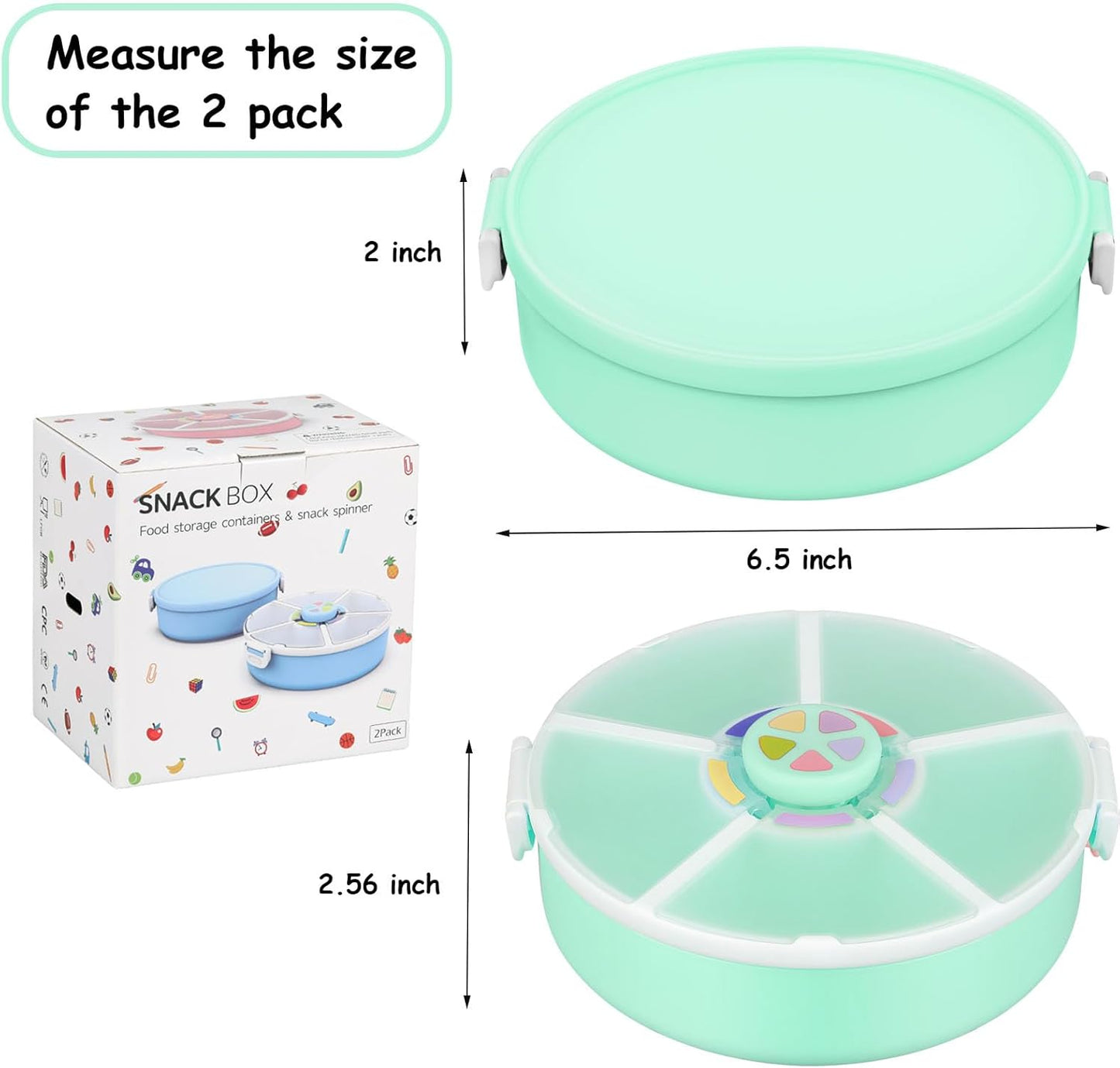Kids' Rotating Snack Container Set – 2-Pack, Includes 1 Rotating Snack Container & 1 Round Sectioned Snack Box, BPA-Free, Dishwasher Safe, Perfect for Travel-Green