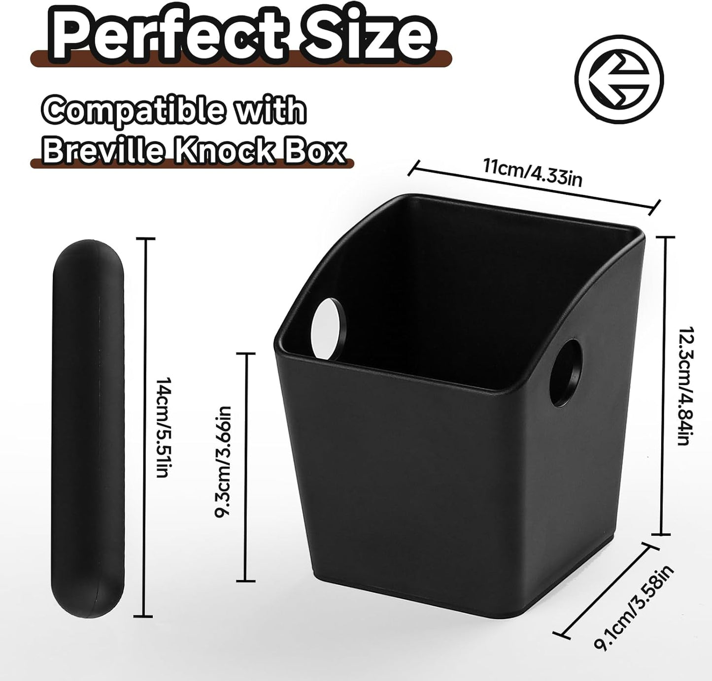 Coffee Knock Box Compatible with Breville, Espresso Puck Knock Box with Large Capacity, Durable Shock-Absorbent Espresso Puck Bin, Removable Bar and Non-Slip Base, Easy to Clean, for Home and Office