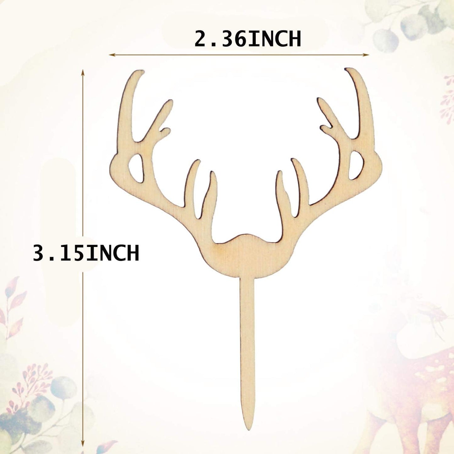 Deer Cupcake Toppers Wooden Baby Shower Woodland Antler Cake Picks Party Decorations Wedding Hunting Boho Rustic Country Birthday Party Supplies Set of 24