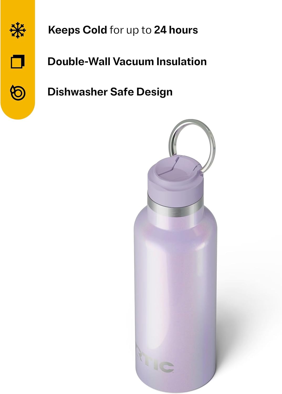 RTIC 16oz Journey Bottle Metal Stainless Steel Vacuum Insulated, BPA Free, Reusable, for Water, Hot and Cold Drinks, Travel, Sports, Camping, Lavender Glitter