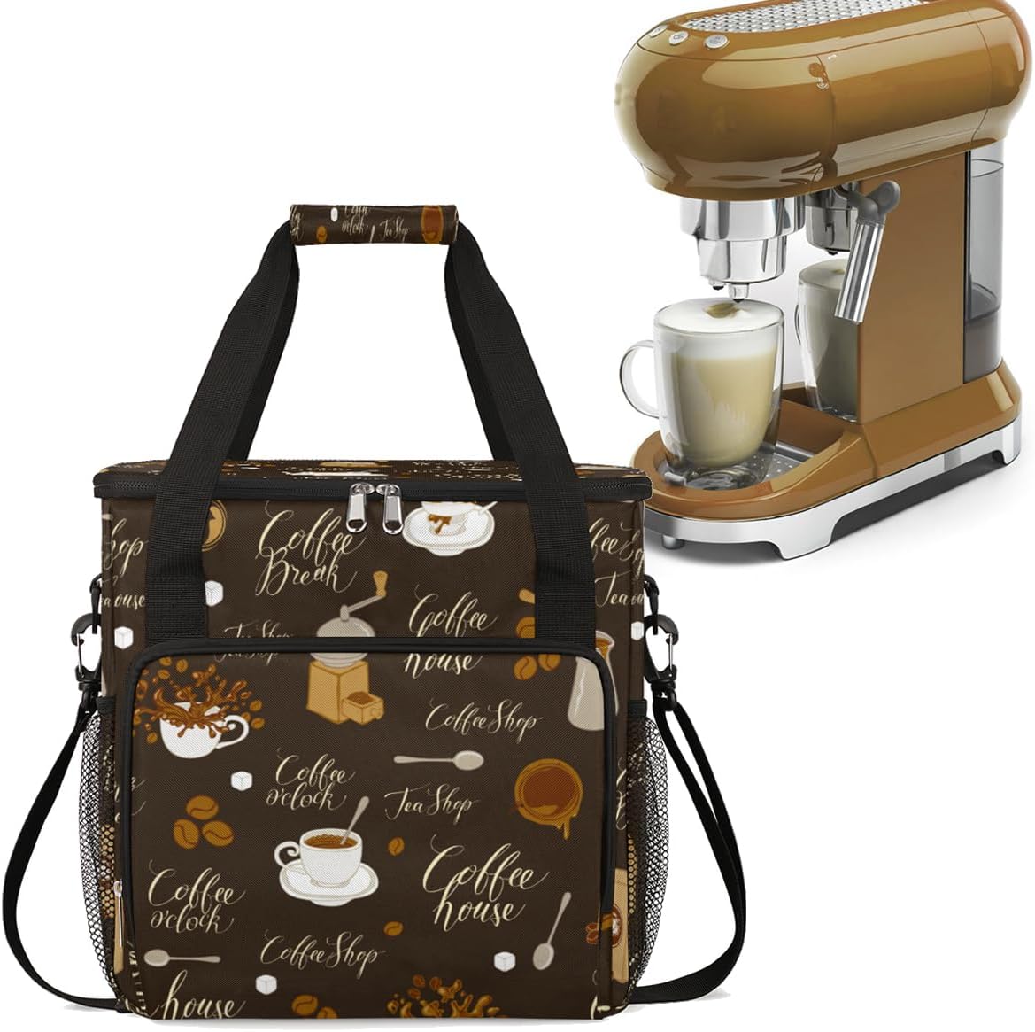 cfpolar Coffee Maker Storage Bag, Waterproof Travel Carrying Storage Tote Bag Organizer Case, Compatible with K-Mini or K-Mini Plus, And Suitable for Other Accessories， With Pockets for K-Cup Pods