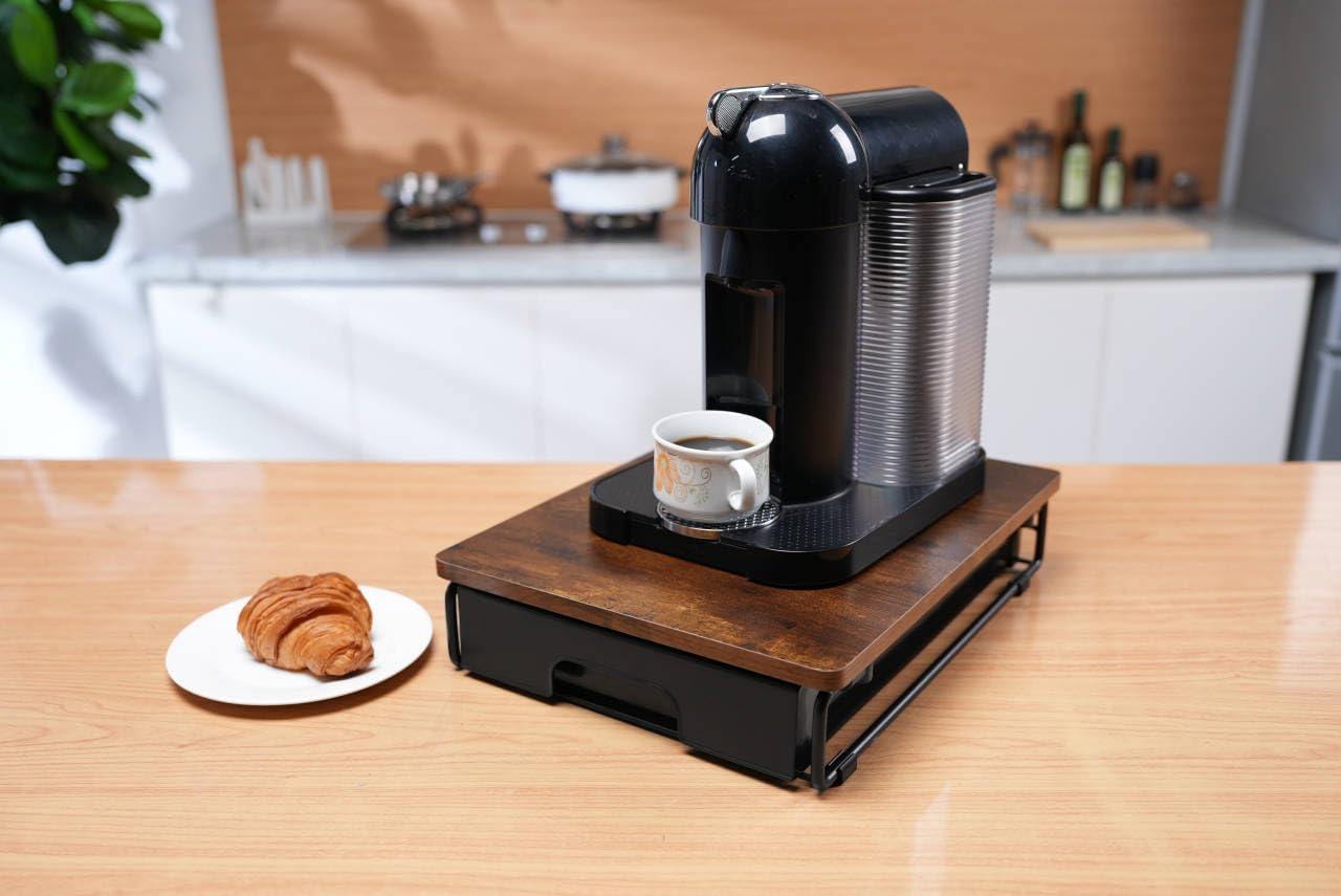 EVERIE Wooden Coffee Pod Storage Drawer Holder Compatible with Nespresso Vertuoline Capsules, Rustic Brown, NP01-WD01