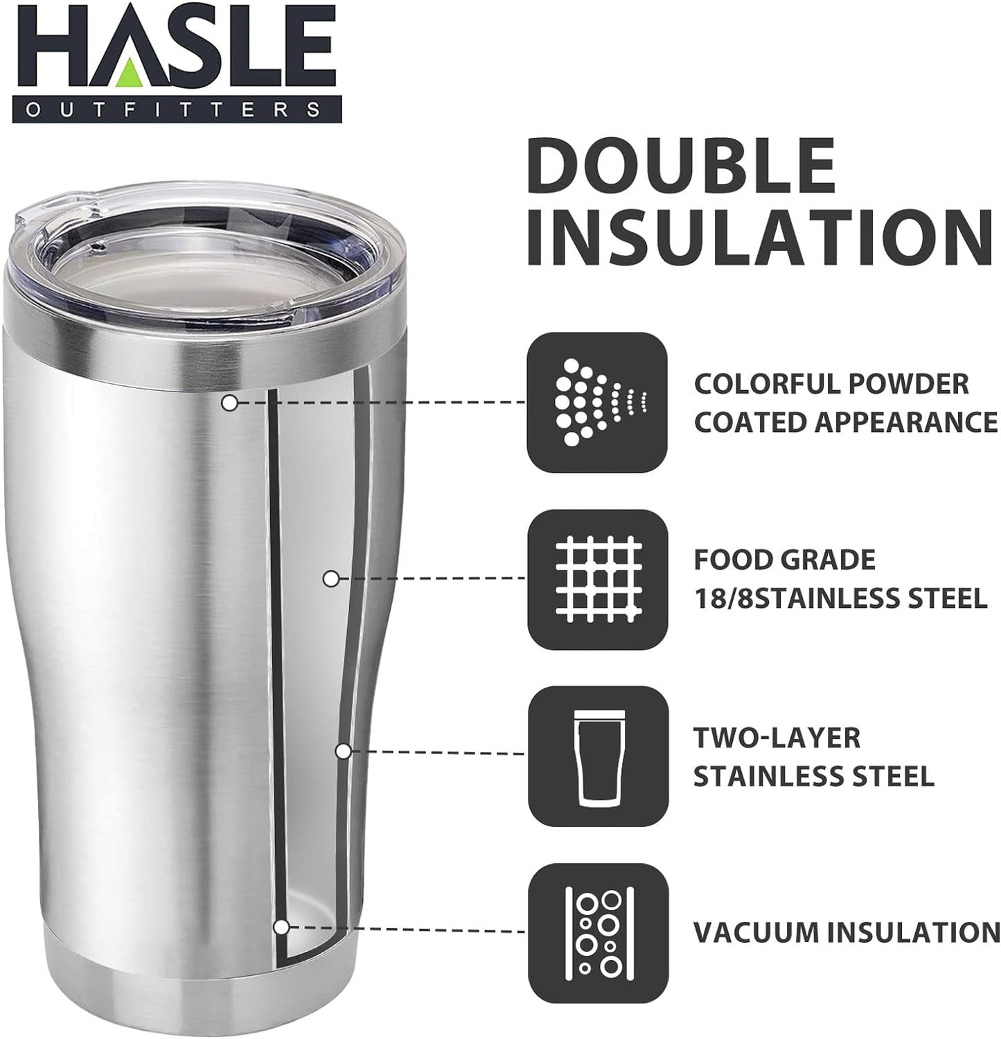 HASLE OUTFITTERS 20 oz Tumbler Bulk, Stainless Steel Tumblers with Lid, Vacuum Insulated Tumbler, Double Wall Tumbler Cup, coffee mugs, Stainless Steel, 12 Pack