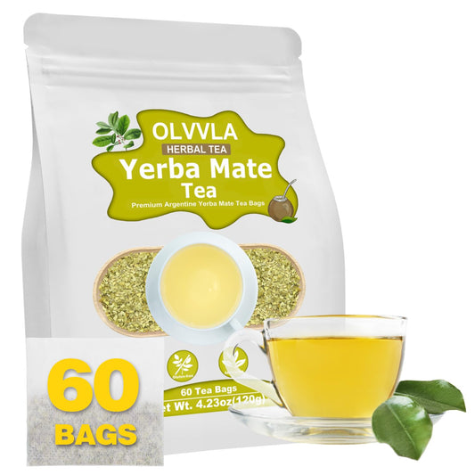 Olvvla - Premium Yerba Mate Tea - 60 Count - 100% Natural Argentine Yerba Mate Tea Bag - Unsmoked Pure Yerba mate - Medium-Caffeine Energy Tea