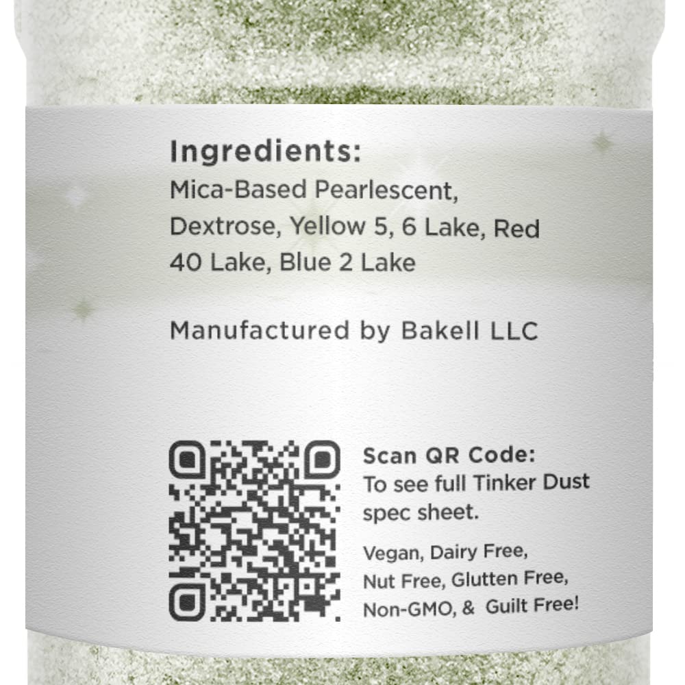 Tinker Dust - Soft Olive Green (45g 1x Shaker Jar) | Edible Glitter for Cakes, Cupcakes, Cake Pops, Drinks, Desserts by Bakell