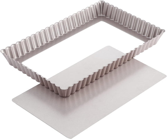 CHEFMADE Rectangle Tart Pan, 7x11-Inch with Removable Loose Bottom Non-Stick Oblong Quiche Bakeware for Oven Baking (Champagne Gold)