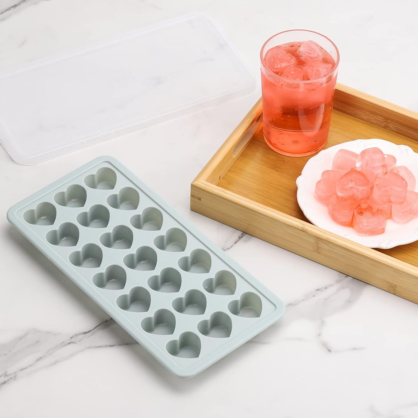 Heart Shaped Ice Cube Trays with Lid, Chocolate Mold, Easy Release Ice Trays, 21-Cavity Silicone Heart Molds for Ice Cubes, Gelatine, Baking and Candy