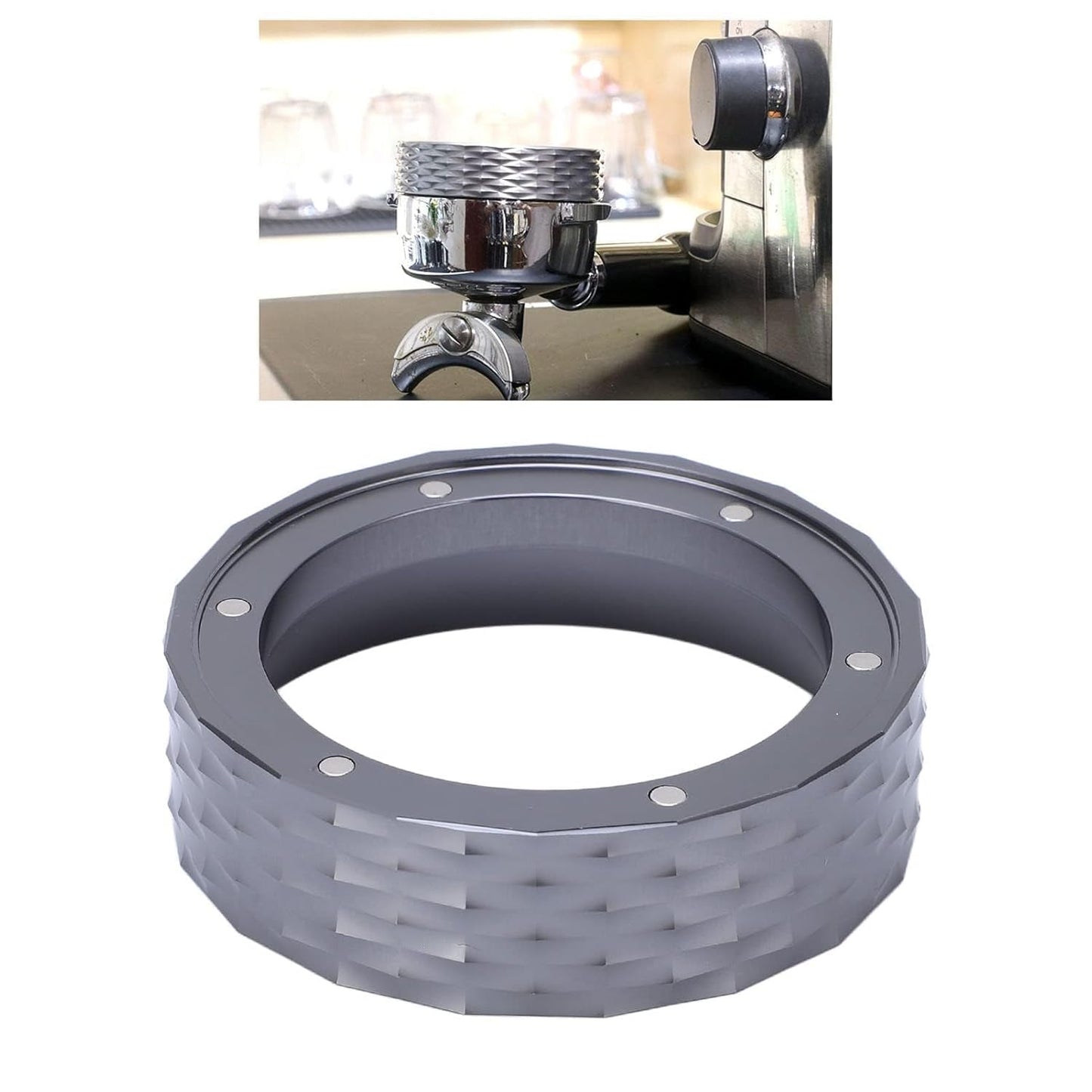 Magnetic Espresso Dosing Funnel Coffee Dosing Ring Aluminum Alloy Coffee Dosing Funnel Replacement for 51mm Portafilters (Grey)