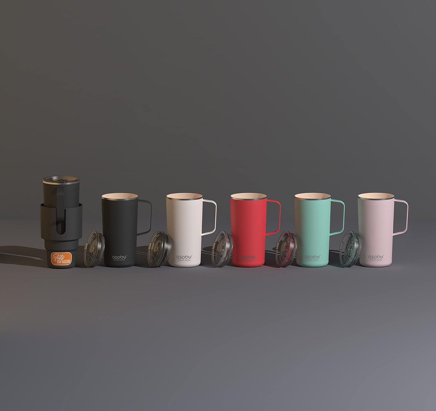 asobu Tower Mug Ceramic Inner Coated Insulated Stainless Steel Cup for Pure Tasting Coffee with Easy Hold Handle and Tritan Lid Fits Standard Cup Holders 20 Ounce Travel Mug