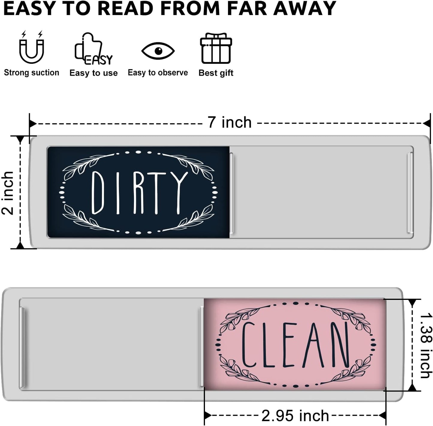 KitchenTour Clean Dirty Magnet for Dishwasher Upgrade Super Strong Magnet - Easy to Read Non-Scratch Magnetic Silver Indicator Sign with Clear, Bold & Colored Text, Pink