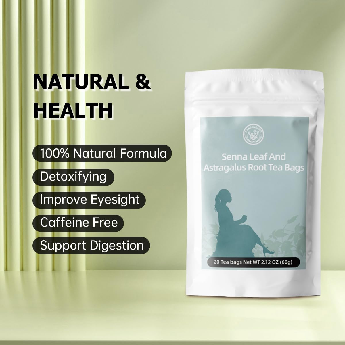 HANFANGLING Senna Leaf And Astragalus Root Tea Bag - Natural Detoxification and Beauty Herbal Tea, Support Digestion and Health, Improve Immunity and Beauty 20 Tea bags 2.12oz
