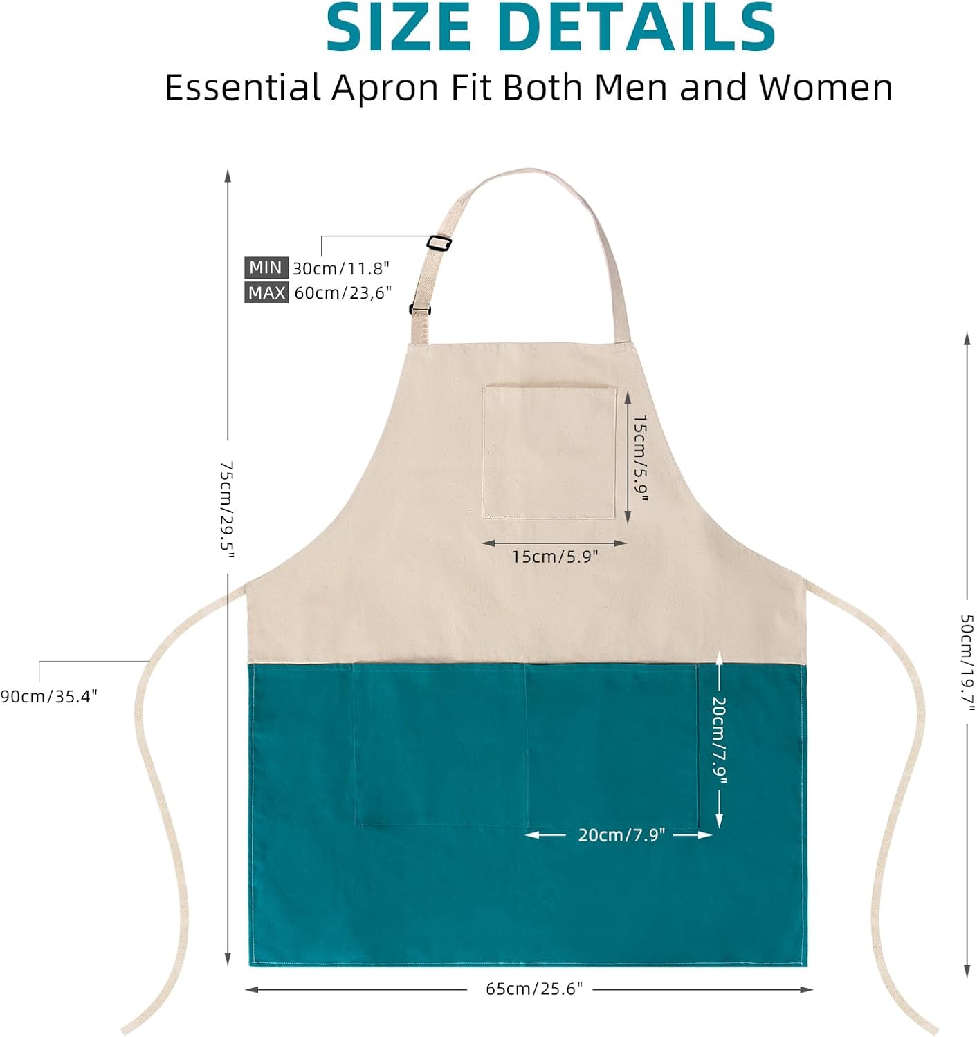 Chef Apron Unisex Two-Tone Professional Kitchen Bib Apron with 2 Pockets Cooking, Grilling, and Baking Gift