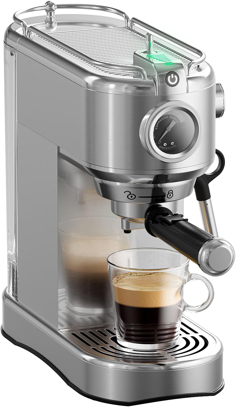 Espresso Machine - 20 Bar Espresso Maker with Milk Frother Steam Wand, Coffee Maker for Latte & Cappuccino, 1450W Semi-Automatic Coffee Machine with 34oz Removable Water Tank, Compact Kitchen