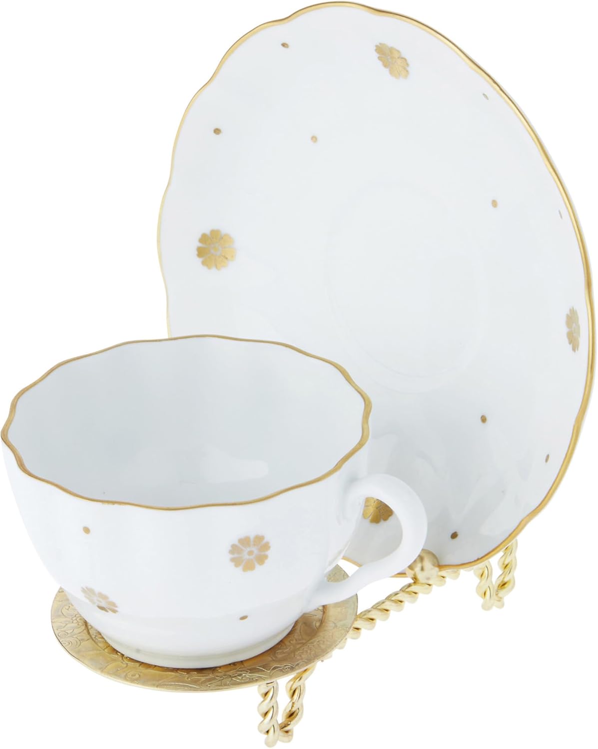 Bard's Ornate Twisted Shiny Gold-toned Cup and Saucer Stand, 3" H x 2.75" W x 4" D