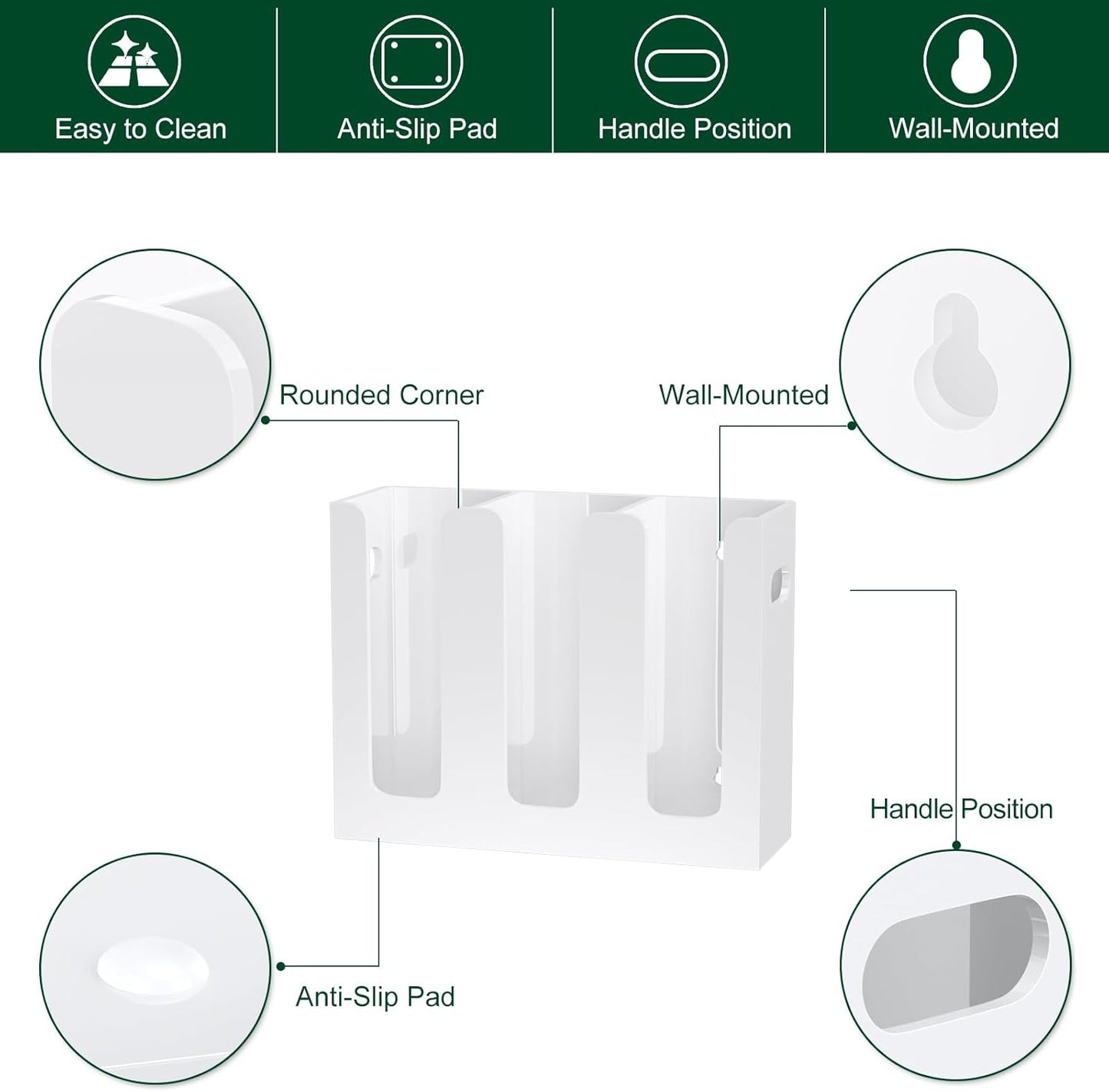 Disposable Coffee Cup Dispenser with Handles, Countertop or Wall Mount Hot/Cold Drink Cup and Lid Holder - Bathroom/Kitchen/Office Acrylic Cup Lid Storage Organizer (3 Compartments, White)