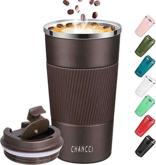 Travel Coffee Mug Spill Proof Leakproof 16 oz Insulated Coffee Mug with Screw Lid, Stainless Steel Vacuum Tumbler Reusable Thermal Coffee Cup to go for Hot and Cold Drinks -510ml, Brown