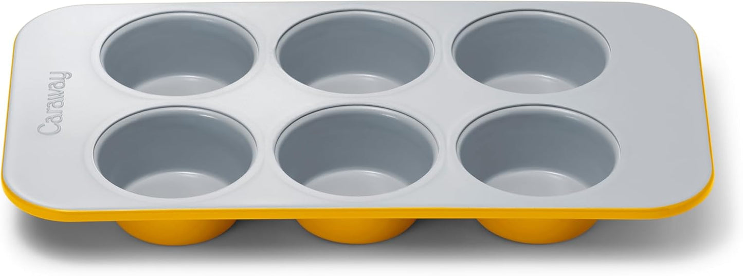 Caraway Nonstick Ceramic 6 Cup Muffin Pan – Non-Toxic, PTFE & PFOA Free – Oven Safe – Aluminized Steel Core – Small Muffin Pan for Baking Cupcakes, Muffins & More - Marigold