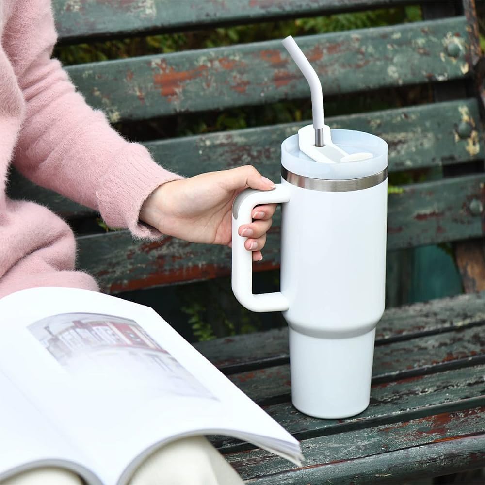 Metal Straw for 40 oz Stanley Cup, Reusable Stainless Steel Straws with Silicone Tip for Simple Modern, Meoky 40oz Tumbler, 12" Extra Long Straws, Cleaning Brush, 1 Portable Bag