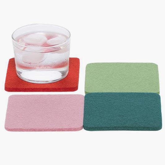 Graf Lantz - Bierfilzl Merino Wool Square Coasters Set of 4 - Happy (4"x4"x5mm) - Absorbs 30% of Weight - Natural German Wool - Heat Resistant, Sustainable, Reusable - Home Decor, Coffee Table Decor