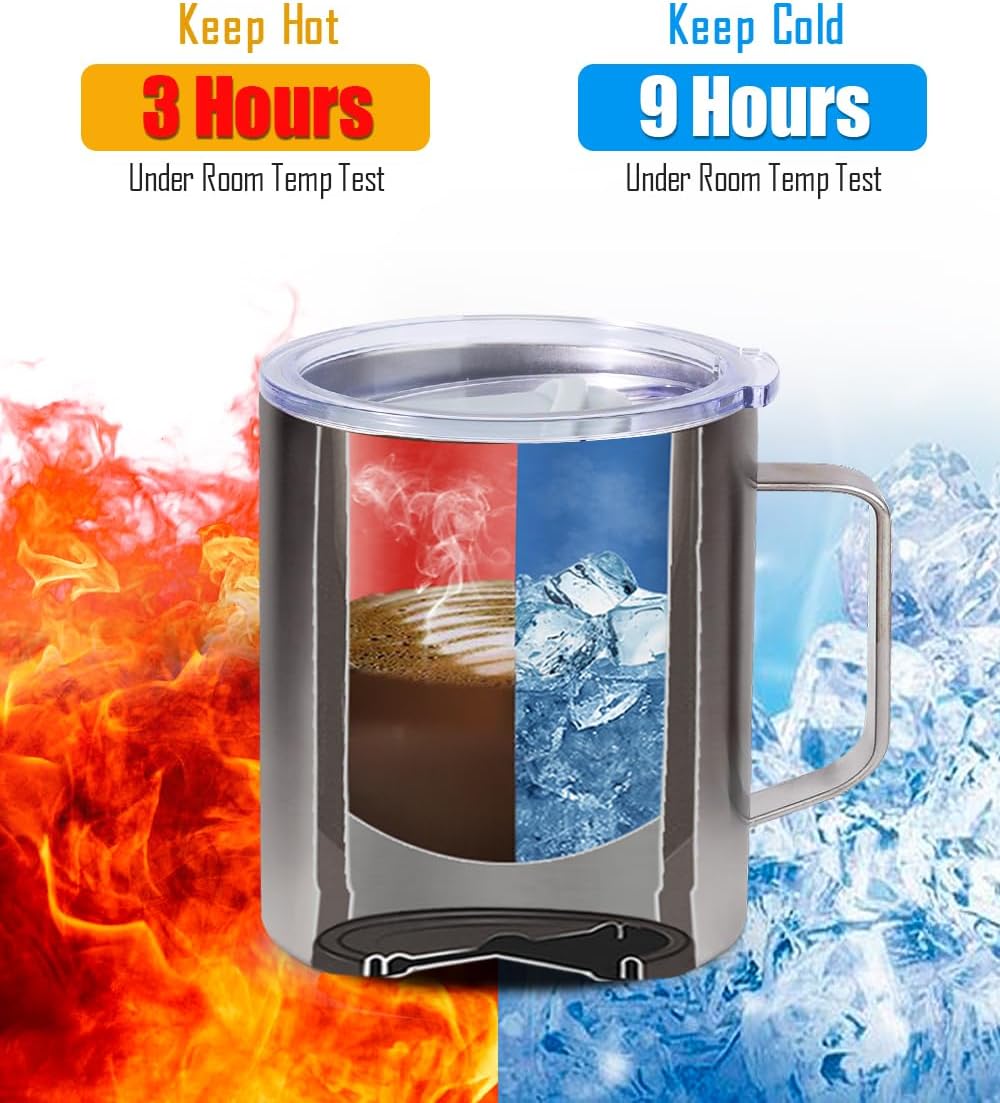 SUNWILL Insulated Coffee Mug with Lid, Travel Tumbler Reusable, 14 oz Stainless Steel Cup for Camping, Office, Home, Powder Coated Sakura