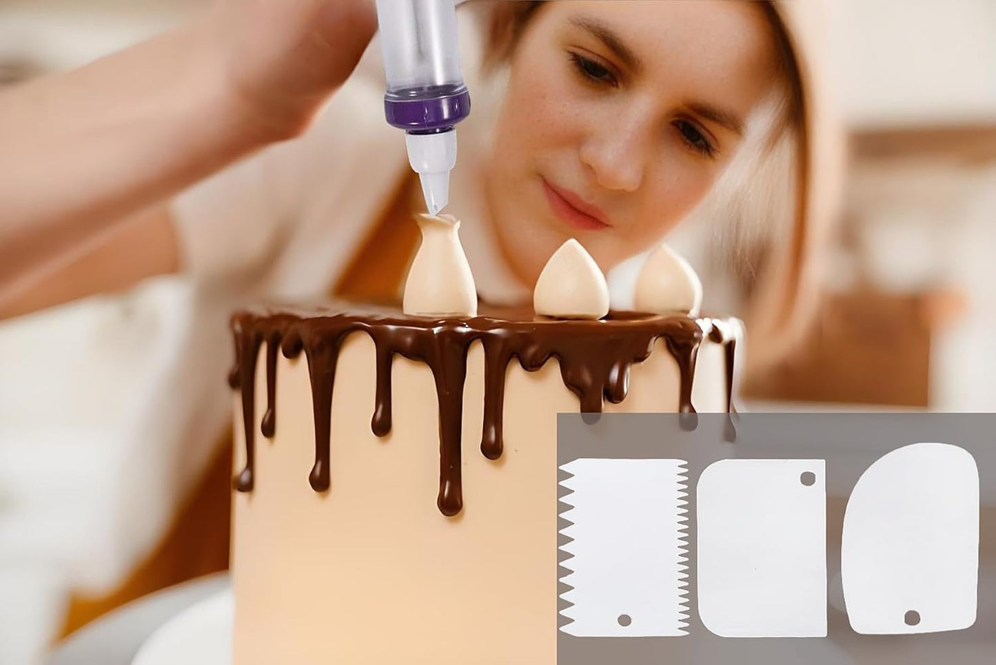 Dessert Decorating Syringe Set, Icing Dispenser Cupcake Filling Injector, Cake Decorating Kit, with 7 Icing Nozzles, 3 Cream Scrapers