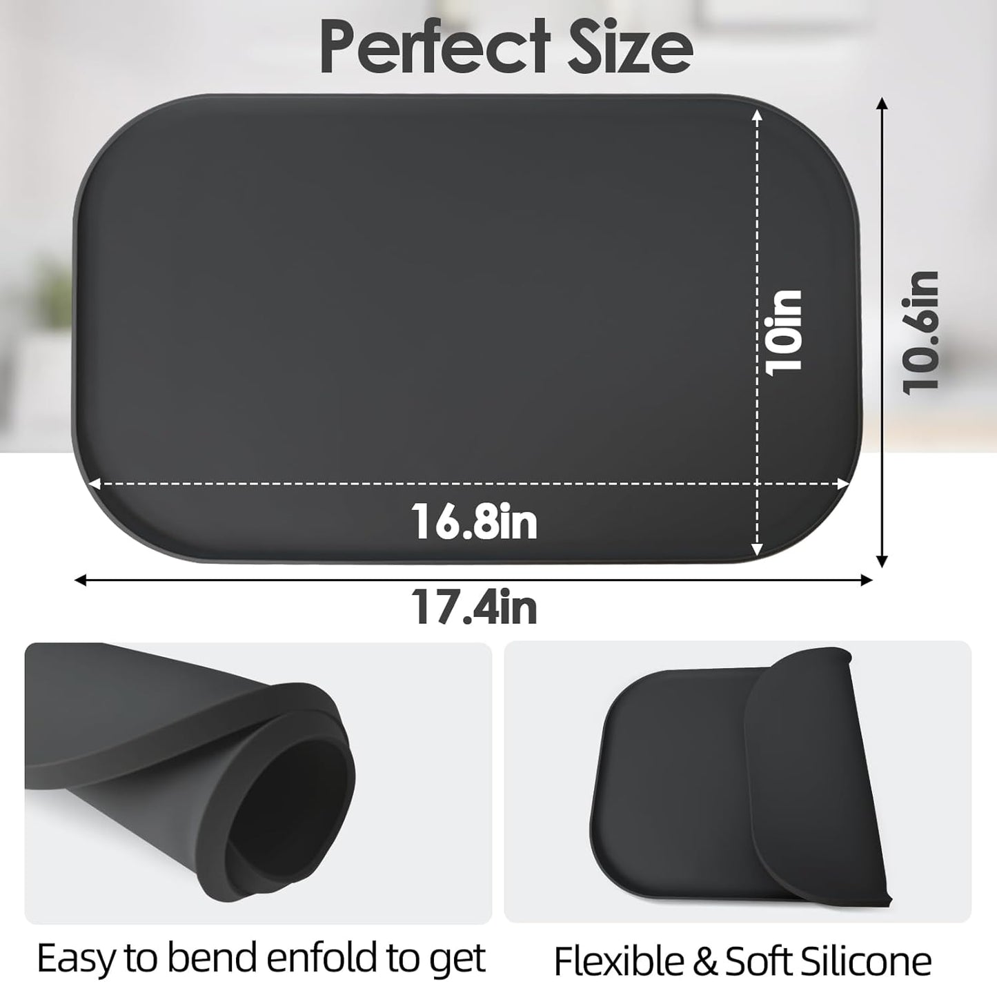 TOHONFOO Silicone Coffee Maker Mat with Lip, 17.4'' x 10.6'' Heavy Duty Coffee Maker Mat for Countertops, Coffee Tray Fit Under Coffee Machine Appliance Automatic Machines Espresso Accessory, Black