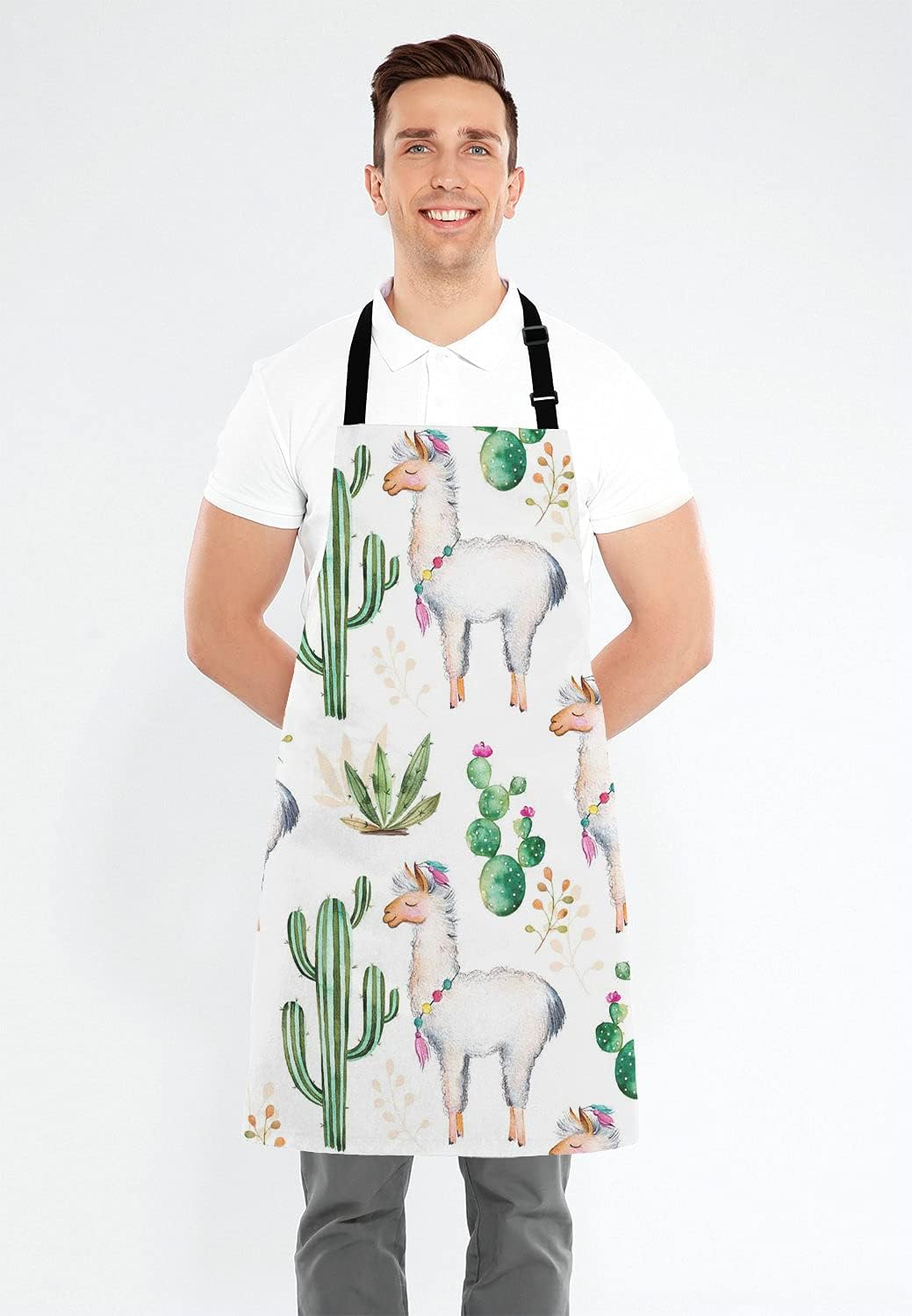 Llama Cacti Apron for Women and Men, Adjustable Kitchen Chef Apron for Cooking Baking - Cute Birthday, Anniversary, Mother's Day Apron Presents for Mom Wife Girlfriend Aunt Grandma