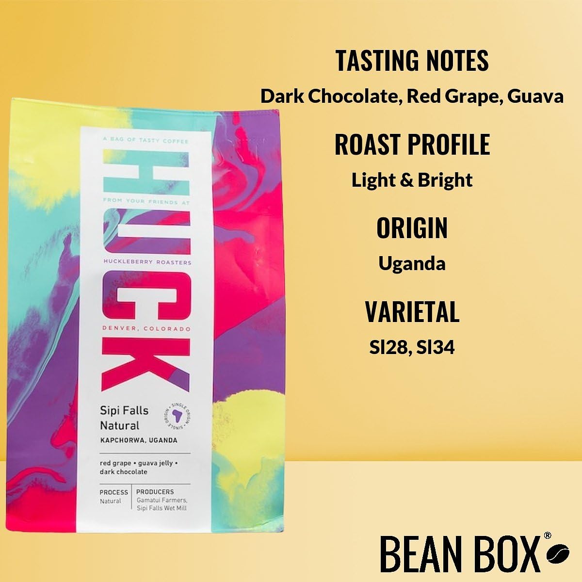 Uganda Sipi Natural - Roasted by Huckleberry Roasters - Whole Bean Coffee - 12 Ounce Bag