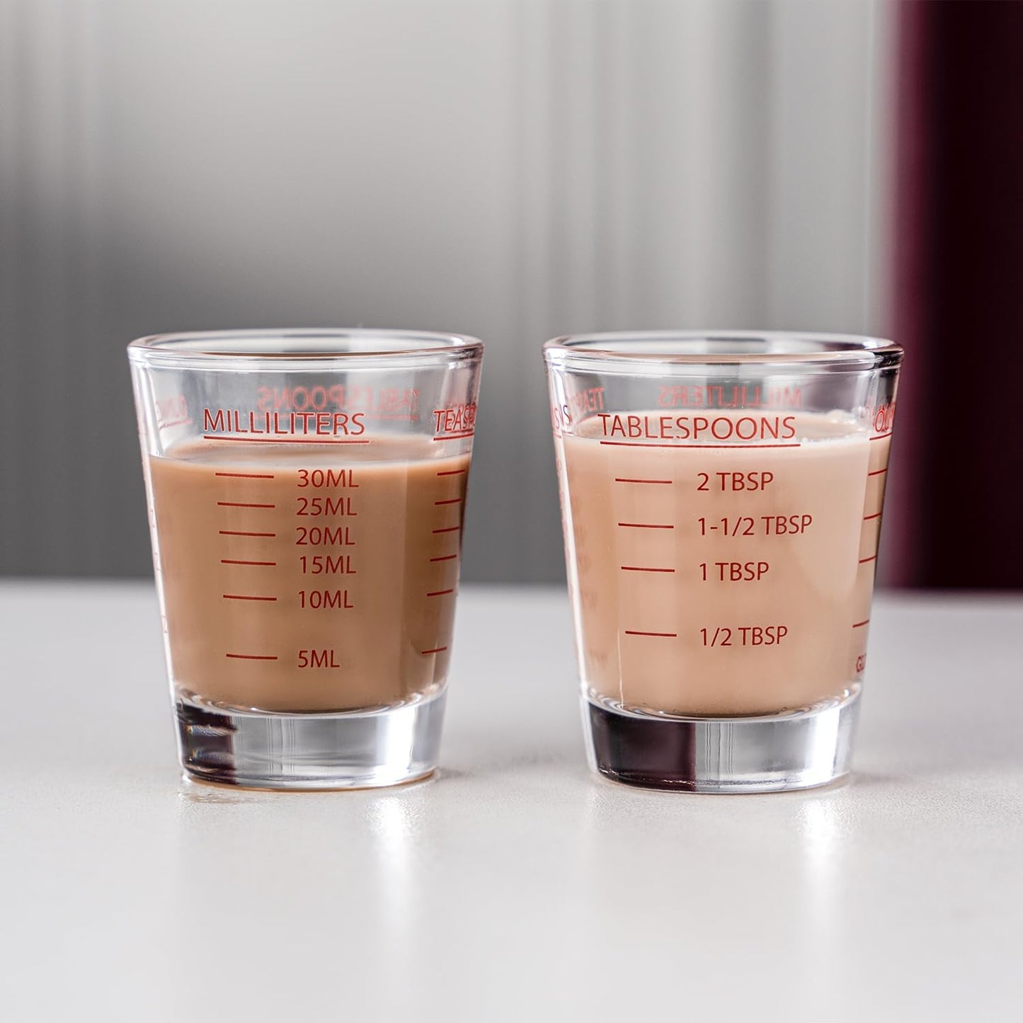 2 Pack Shot Glasses Measuring Cup,Espresso Shot Glass with 4 Kind of Scale (OZ/ML/TSP/TBSP),Dishwasher Safe,Perfect for Coffee,Cocktails and Kitchen Use (Red)