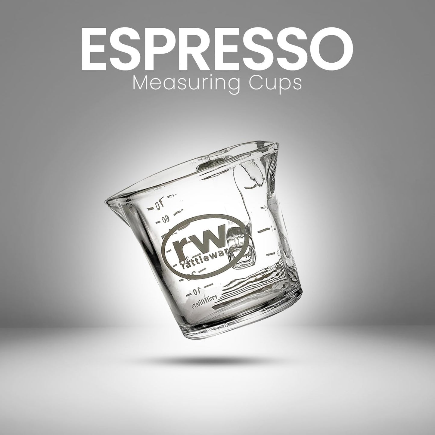 Rattleware Espresso Shot Glass Pitcher – Double Spouted Genuine Barista Measuring Cup with Graduations in Ml & Oz – High-Volume, Commercial-Grade for Swift Espresso Pouring & Precision (3 Oz, 2-Pc)